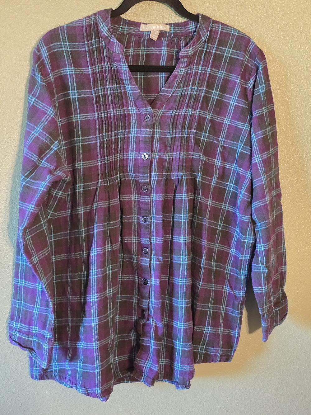 Woman Within Purple Plaid Button-Front Shirt